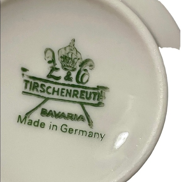 DEMITASSE flat cup/saucer Tirschenreuth Bavaria Germany blue/gold gilt trim - Picture 2 of 7